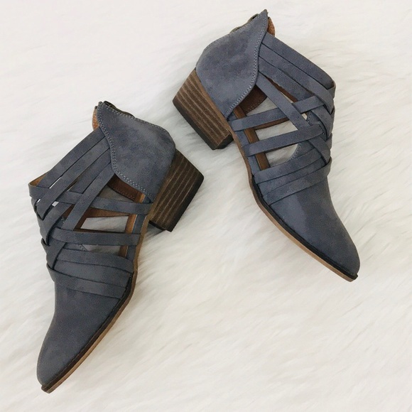 NEW! Aspen Smoke Blue Vegan Leather Strap Booties - Picture 4 of 8